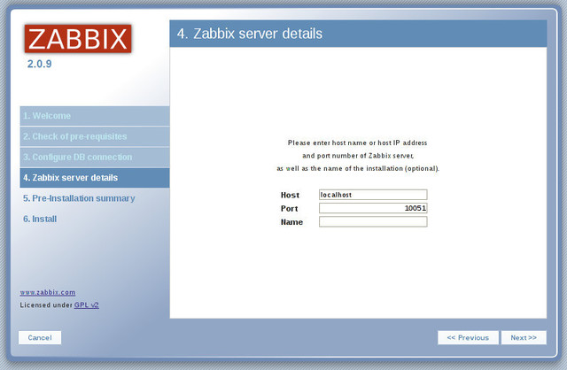 Zabbix server details